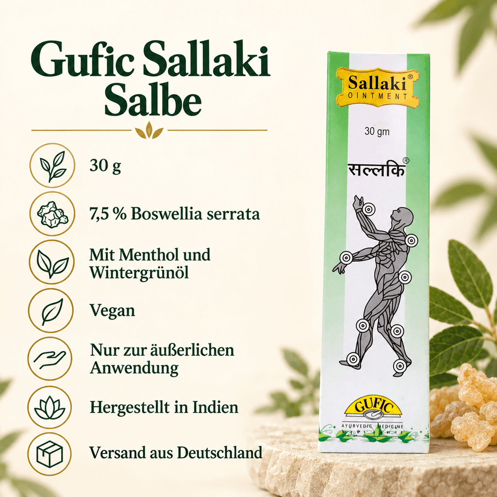 Gufic Sallaki Salbe 30 g: 7,5 % Boswellia serrata, Menthol und Wintergrünöl; vegan, nur zur äußerlichen Anwendung, hergestellt in Indien, Versand aus Deutschland
