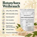BotanyAura Weihrauch-Naturharzpulver: 220 g, 500 g oder 1000 g, Boswellia serrata aus Indien, fein vermahlen; Räucherware, nicht zur Einnahme