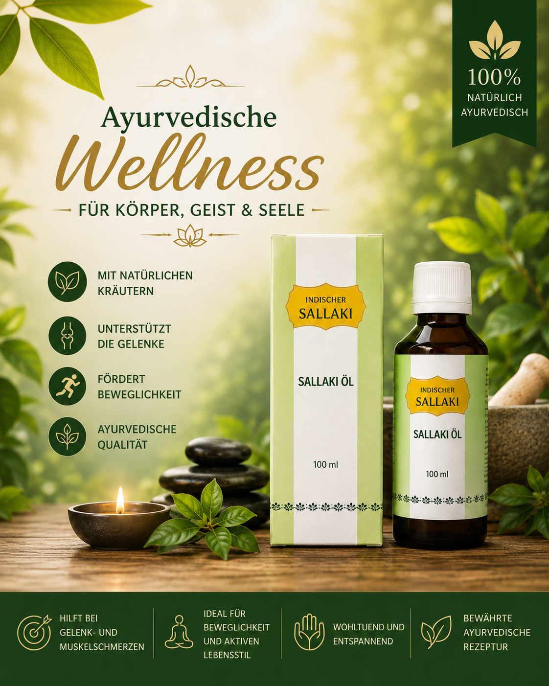 Sallaki Öl 100 ml – Ayurvedisches Massageöl mit Boswellia serrata und Menthol für Gelenke & Muskeln