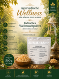 Sallaki Indisches Weihrauchpulver – 100 % reines Boswellia serrata Naturharzpulver, 500 g & 220 g Standbeutel mit Produktetikett